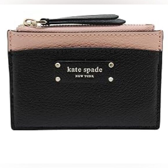 Kate Spade New York Jeanne Small Zip Card Holder Warm Vellum/Black - Picture 1 of 9